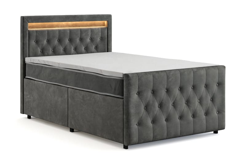 Franco Light komplett sengesett med oppbevaring LED-belysning 120x200 cm - Grå - Møbler - Senger - Komplett sengepakke