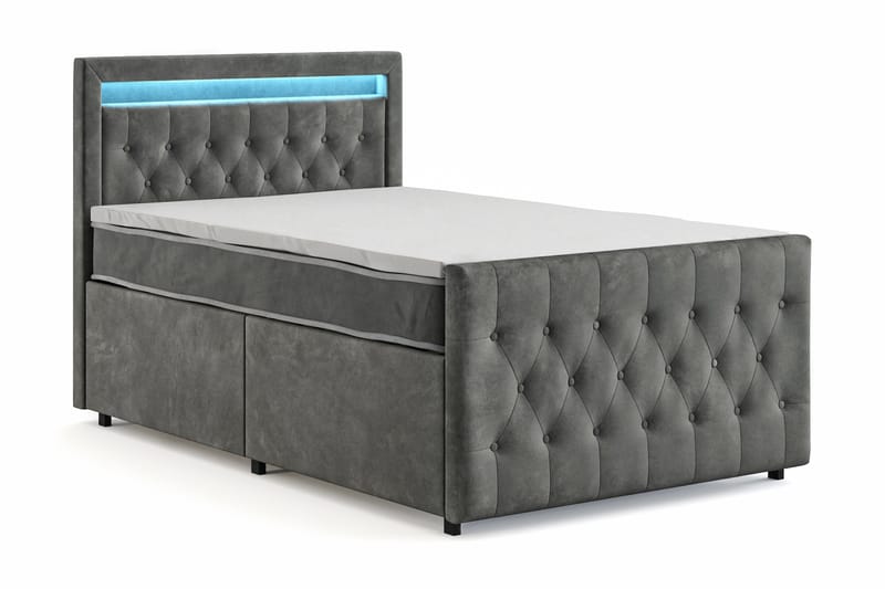 Franco Light komplett sengesett med oppbevaring LED-belysning 120x200 cm - Grå - Møbler - Senger - Komplett sengepakke