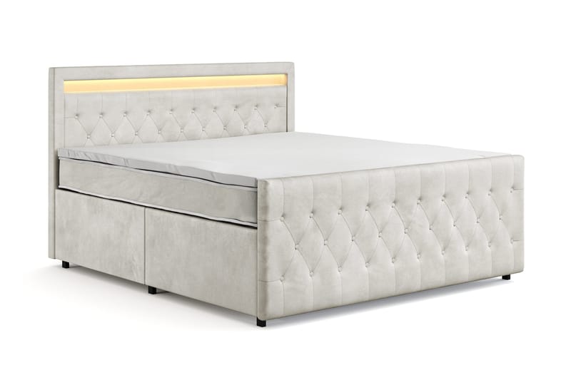 Franco Light komplett sengesett med oppbevaring LED-belysning 180x200 cm - Beige - Møbler - Senger - Komplett sengepakke