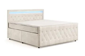 Franco Light komplett sengesett med oppbevaring LED-belysning 180x200 cm - Beige - Møbler - Senger - Komplett sengepakke