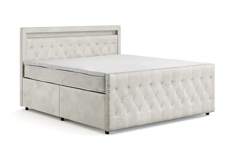 Franco Light komplett sengesett med oppbevaring LED-belysning 180x200 cm - Beige - Møbler - Senger - Komplett sengepakke