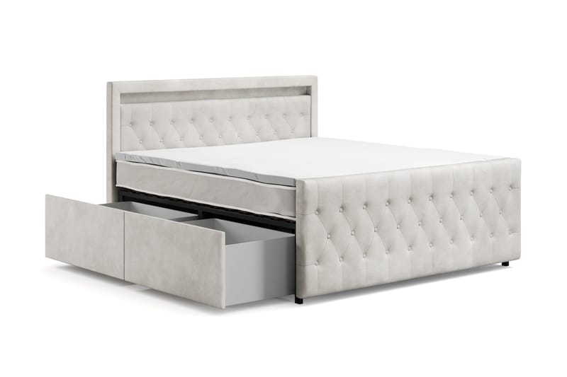 Franco Light komplett sengesett med oppbevaring LED-belysning 180x200 cm - Beige - Møbler - Senger - Komplett sengepakke