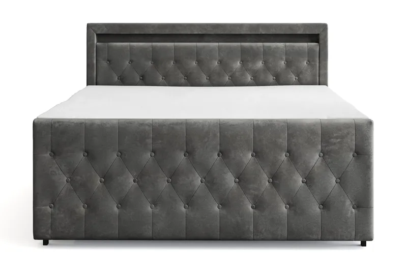 Franco Light komplett sengesett med oppbevaring LED-belysning 180x200 cm - Grå - Møbler - Senger - Komplett sengepakke
