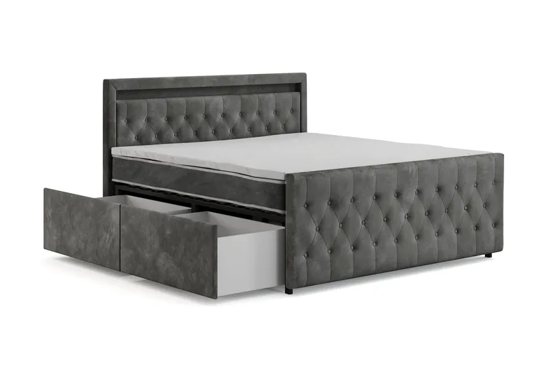 Franco Light komplett sengesett med oppbevaring LED-belysning 180x200 cm - Grå - Møbler - Senger - Komplett sengepakke