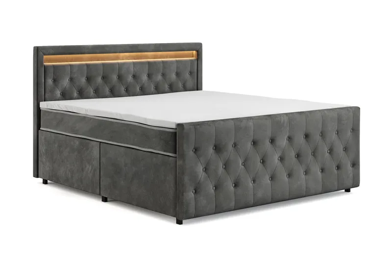 Franco Light komplett sengesett med oppbevaring LED-belysning 180x200 cm - Grå - Møbler - Senger - Komplett sengepakke