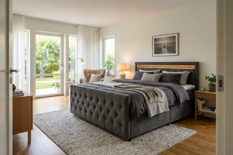 Franco Light komplett sengesett med oppbevaring LED-belysning 180x200 cm - Grå - Møbler - Senger - Komplett sengepakke