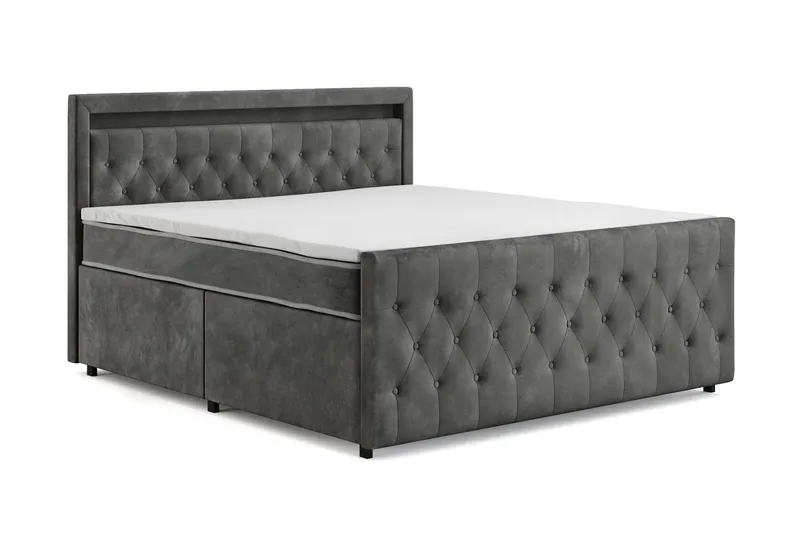 Franco Light komplett sengesett med oppbevaring LED-belysning 180x200 cm - Grå - Møbler - Senger - Komplett sengepakke