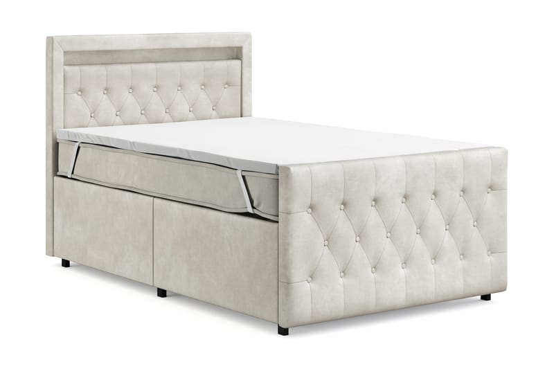 Franco Light Komplett Sengpakke med Oppbevaring LED-belysning 120x200 cm - Beige - Møbler - Senger - Komplett sengepakke