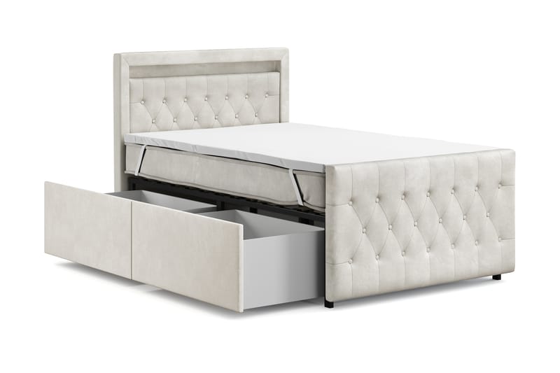 Franco Light Komplett Sengpakke med Oppbevaring LED-belysning 120x200 cm - Beige - Møbler - Senger - Komplett sengepakke
