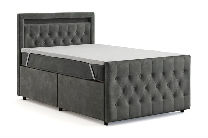Franco Light Komplett Sengpakke med Oppbevaring LED-belysning 120x200 cm - Grå - Møbler - Senger - Komplett sengepakke