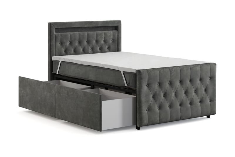 Franco Light Komplett Sengpakke med Oppbevaring LED-belysning 120x200 cm - Grå - Møbler - Senger - Komplett sengepakke