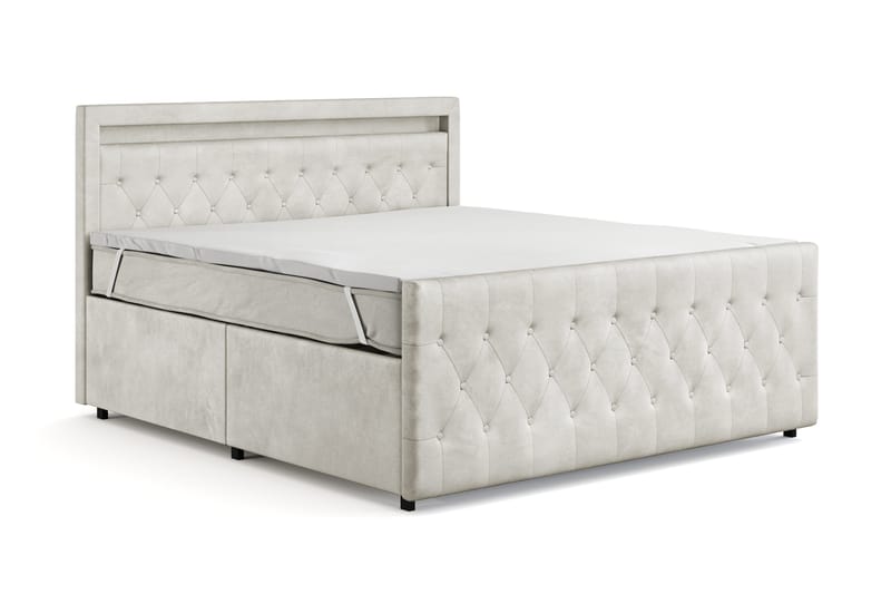 Franco Light Komplett Sengpakke med Oppbevaring LED-belysning 180x200 cm - Beige - Møbler - Senger - Komplett sengepakke
