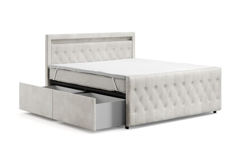 Franco Light Komplett Sengpakke med Oppbevaring LED-belysning 180x200 cm - Beige - Møbler - Senger - Komplett sengepakke