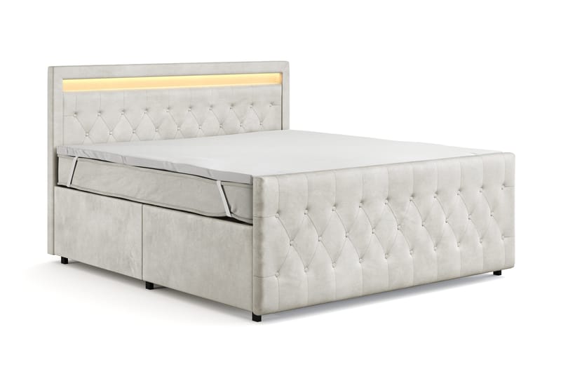 Franco Light Komplett Sengpakke med Oppbevaring LED-belysning 180x200 cm - Beige - Møbler - Senger - Komplett sengepakke