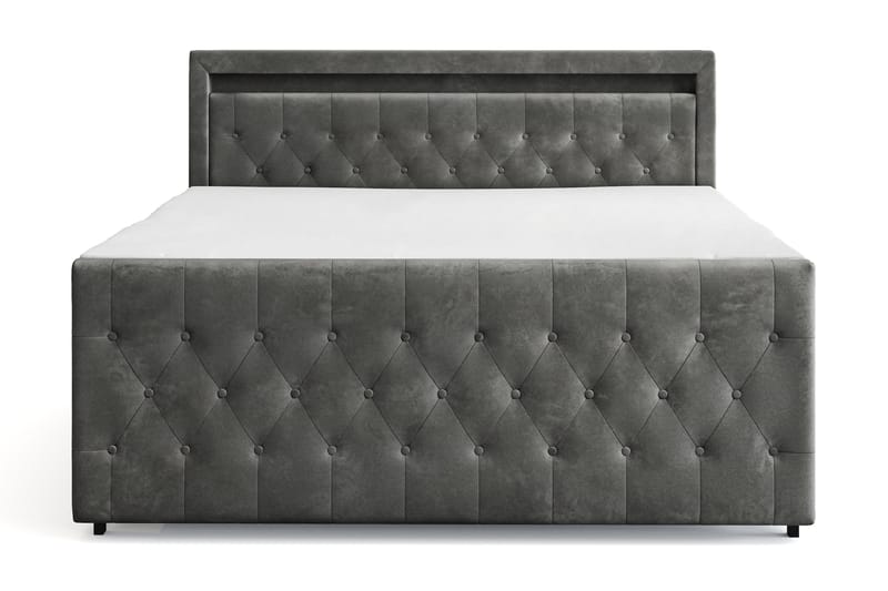 Franco Light Komplett Sengpakke med Oppbevaring LED-belysning 180x200 cm - Grå - Møbler - Senger - Komplett sengepakke