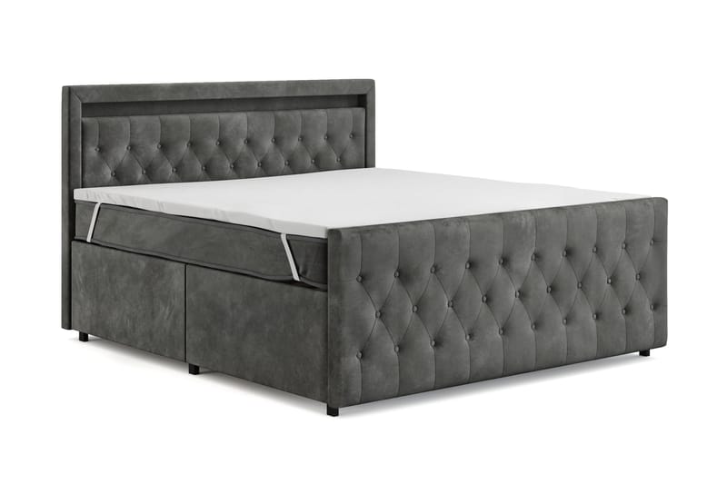 Franco Light Komplett Sengpakke med Oppbevaring LED-belysning 180x200 cm - Grå - Møbler - Senger - Komplett sengepakke