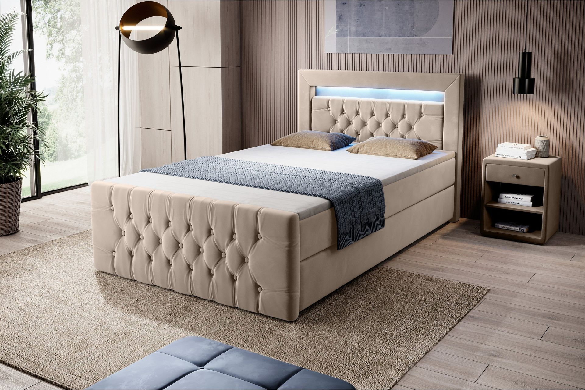Franco Sengepakke 120x200 med Oppbevaring - Beige/Fløyel