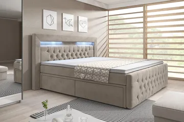 Franco Sengepakke 140x200 LED-belysning - Beige/Fløyel - Møbler - Senger - Komplett sengepakke