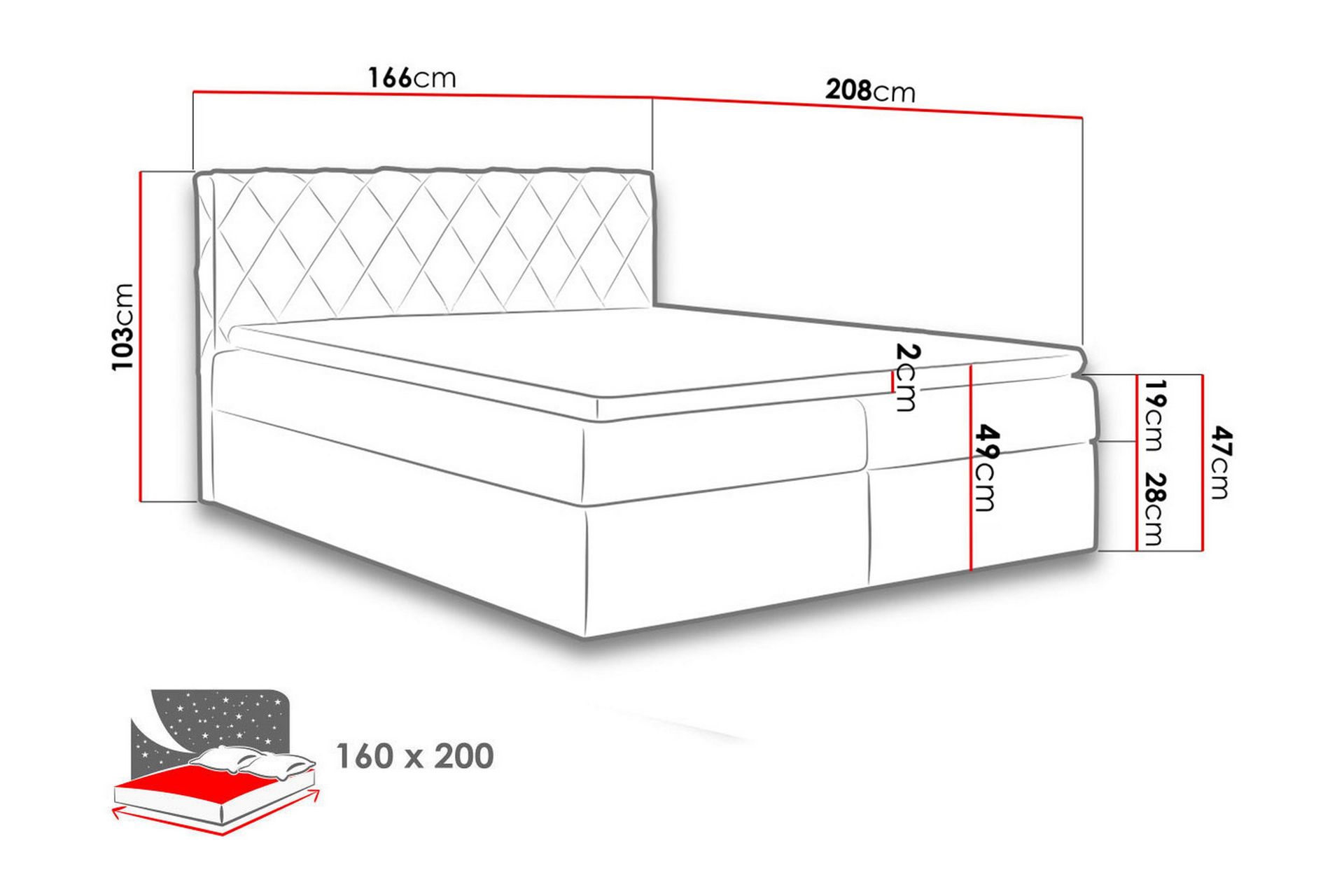Gabin Sengpakke Kontinentalseng 160x200 cm - Rød - Møbler - Senger - Komplett sengepakke
