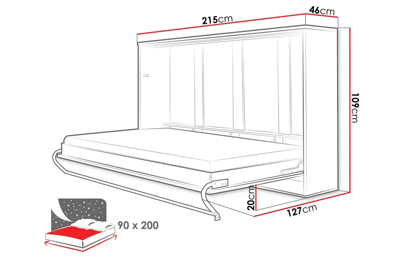 Rauk Nattskap 215x46 cm - Grå - Møbler - Senger - Gjesteseng & ekstraseng - Skapseng