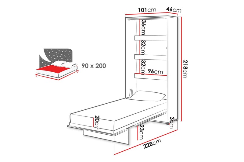 Rauk Sammenleggbar Skapseng 101x228 cm - Hvit - Møbler - Senger - Gjesteseng & ekstraseng - Skapseng
