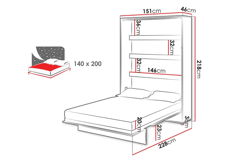 Rauk Sengeskap 151x228 cm - Hvit - Møbler - Senger - Gjesteseng & ekstraseng - Skapseng