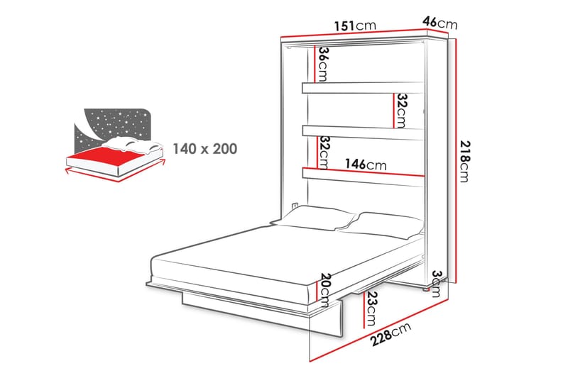 Rauk Sengeskap 151x228 cm - Hvit - Møbler - Senger - Gjesteseng & ekstraseng - Skapseng