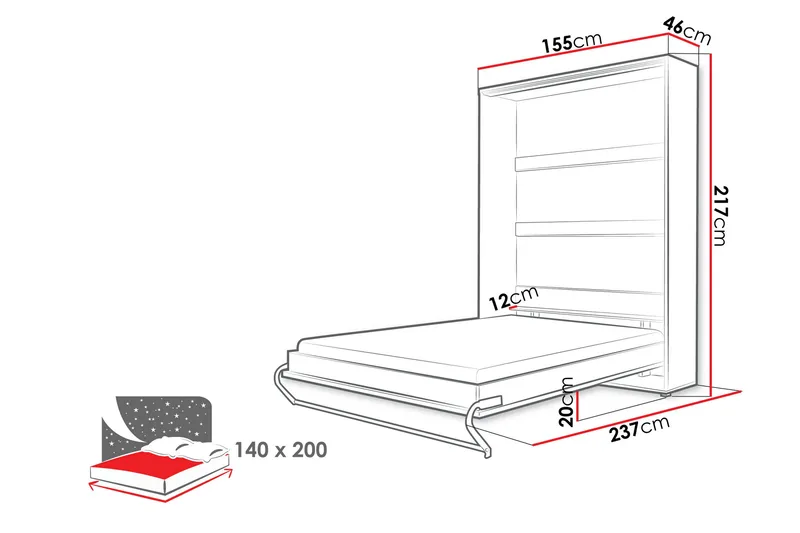 Rauk Sengeskap 152x237 cm - Hvit - Møbler - Senger - Gjesteseng & ekstraseng - Skapseng