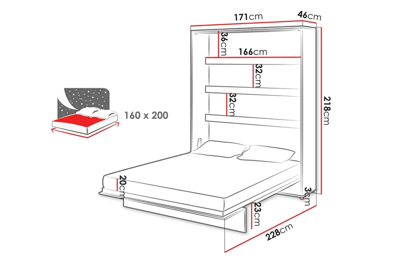 Rauk Sengeskap 171x228 cm - Hvit - Møbler - Senger - Gjesteseng & ekstraseng - Skapseng