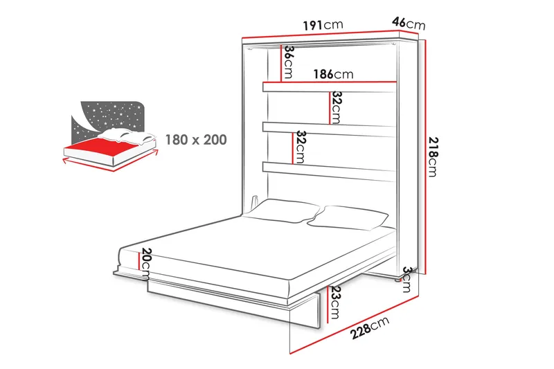 Rauk Sengeskap 191x228 cm - Hvit - Møbler - Senger - Gjesteseng & ekstraseng - Skapseng