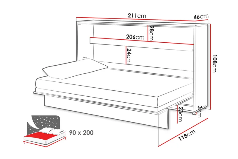 Rauk Sengeskap 211x118 cm - Hvit - Møbler - Senger - Gjesteseng & ekstraseng - Skapseng