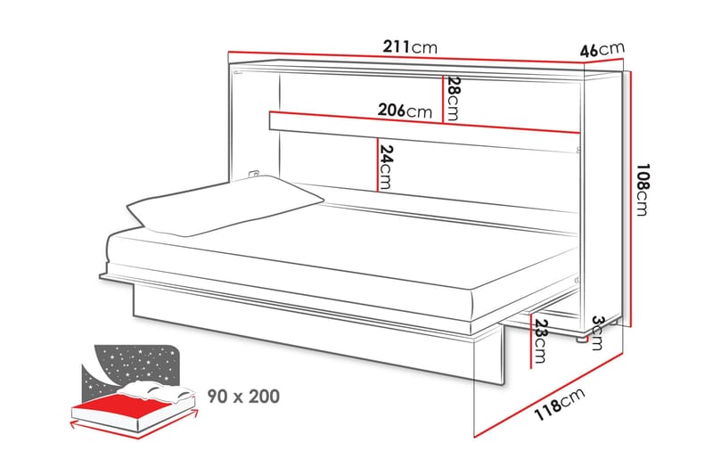 Rauk Sengeskap 211x118 cm - Hvit - Møbler - Senger - Gjesteseng & ekstraseng - Skapseng