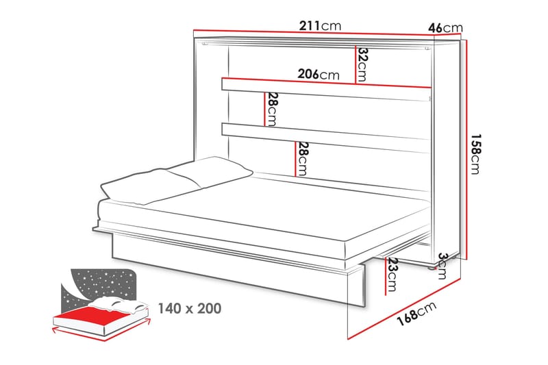 Rauk Sengeskap 211x168 cm - Hvit - Møbler - Senger - Gjesteseng & ekstraseng - Skapseng
