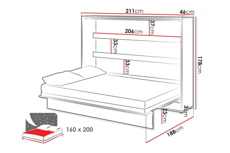 Rauk Sengeskap 211x188 cm - Hvit - Møbler - Senger - Gjesteseng & ekstraseng - Skapseng
