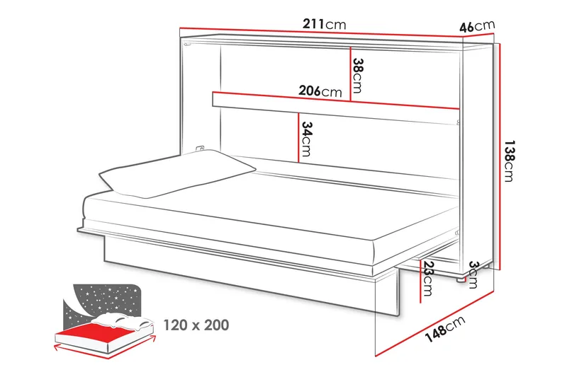 Rauk Sengeskap Sammenleggbar Sengbar 120x200 cm Rektangulær i Malt Tre - Hvit - Møbler - Senger - Gjesteseng & ekstraseng - Skapseng