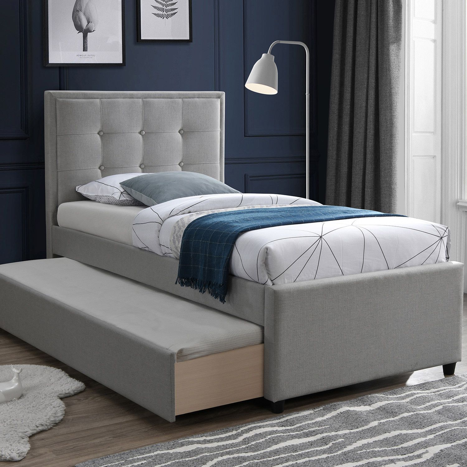 Seng HOME4YOU Oswaldo 90x200 cm med to madrasser Harmony Uno Platinum grå - Platinagrå