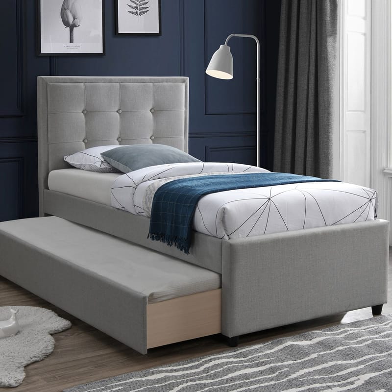 Seng HOME4YOU Oswaldo 90x200 cm med to madrasser Harmony Uno Platinum grå, Platinagrå