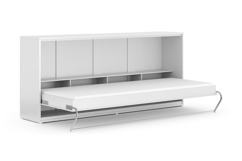 Compact Skapseng Horisontal 90x200 Inkl. Madrass Basic - Hvit Høyglans - Møbler - Senger - Gjesteseng & ekstraseng - Skapseng