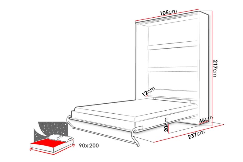 Concept Pro Sengeskap 237x104x217 cm - Hvit - Skapseng