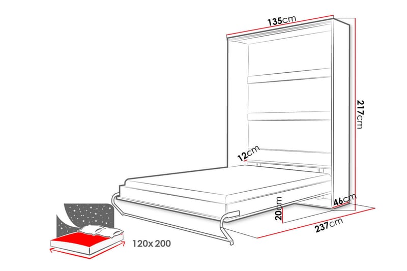 Concept Pro Sengeskap 237x133x217 cm - Hvit - Møbler - Senger - Gjesteseng & ekstraseng - Skapseng