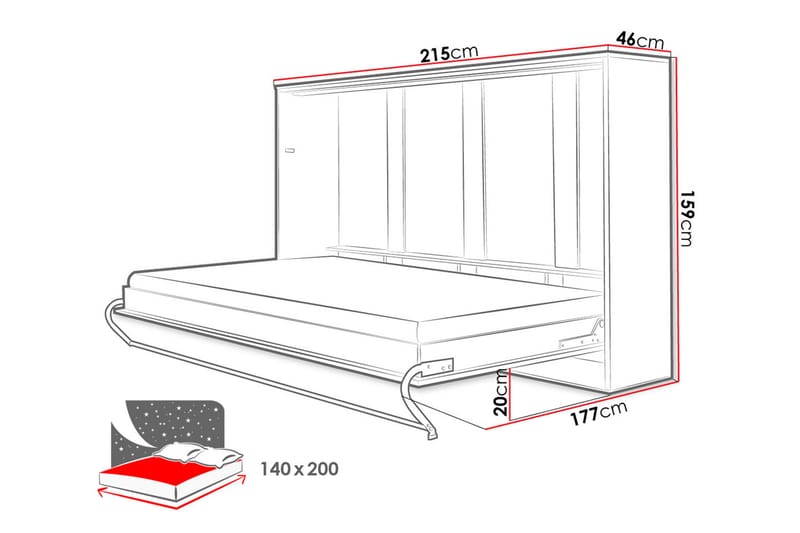 Concept Pro Sengeskap 215x127x107 cm - Hvit - Møbler - Senger - Gjesteseng & ekstraseng - Skapseng
