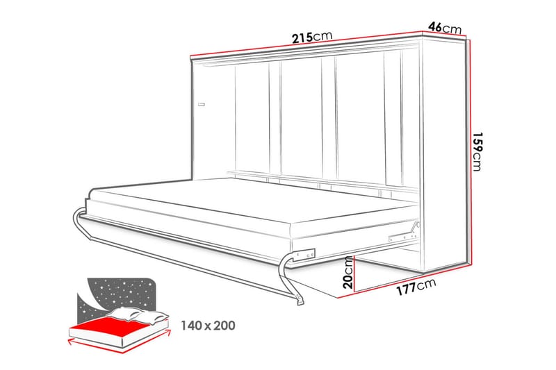 Concept Pro Sengeskap 215x127x107 cm - Hvit - Skapseng