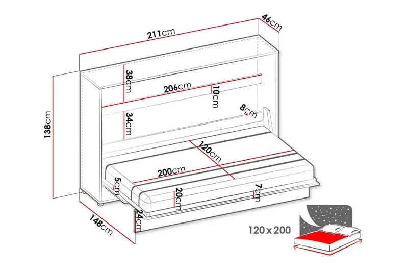 Grianan Sängskåp 120x200 cm Grey - Møbler - Senger - Gjesteseng & ekstraseng - Skapseng