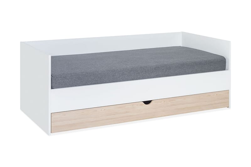 Stige seng med Ekstraseng 90x200 cm Hvit/Tre/Natur - Hvit/Tre/natur - Uttrekkbar seng