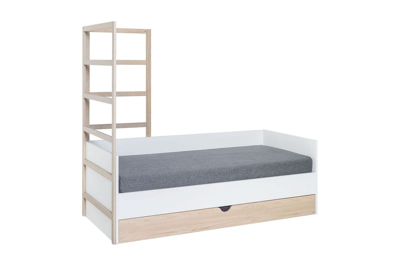 Stige seng med Ekstraseng 90x200 cm Hvit/Tre/Natur - Hvit/Tre/natur - Uttrekkbar seng