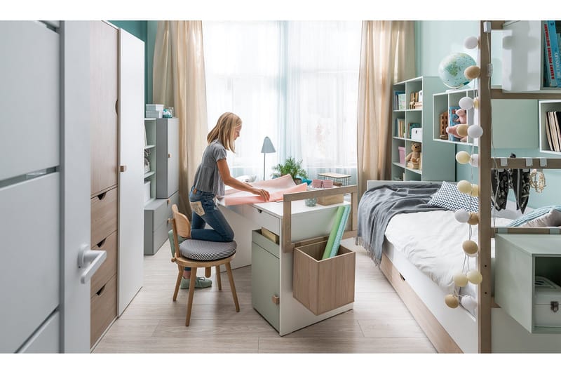 Stige seng med Ekstraseng 90x200 cm Hvit/Tre/Natur - Hvit/Tre/natur - Møbler - Senger - Gjesteseng & ekstraseng - Uttrekkbar seng