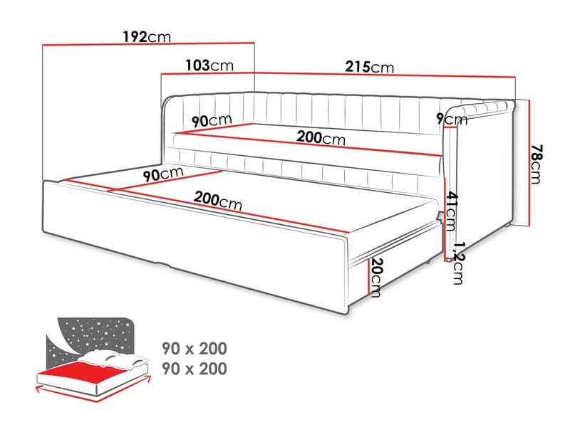 Valek sengramme 90x200 cm - grå - Møbler - Senger - Gjesteseng & ekstraseng - Uttrekkbar seng