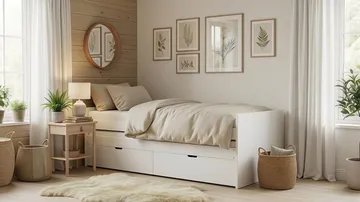 Granvik Sengeramme 90x200 cm uttrekkbar med ekstraseng og oppbevaring inkludert 2 madrasser - Hvit - Møbler - Senger - Sengeramme & sengestamme