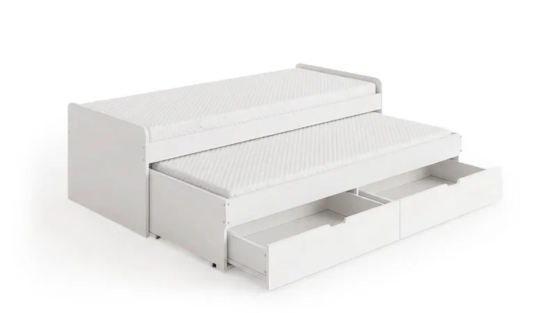 Granvik Sengeramme 90x200 cm uttrekkbar med ekstraseng og oppbevaring inkludert 2 madrasser, Hvit