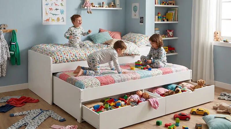 Granvik Sengeramme 90x200 cm uttrekkbar med ekstraseng og oppbevaring inkludert 2 madrasser - Hvit - Møbler - Senger - Sengeramme & sengestamme